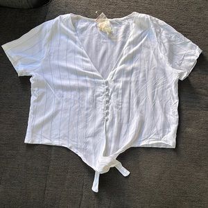 White blouse with skinny blue stripes